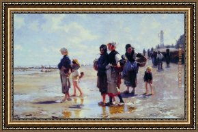 Sargent Framed Paintings - Oyster Gatherers of Cancale by John Singer Sargent