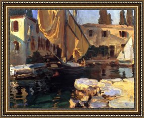 Sargent Framed Paintings - San Vigilio A Boat with Golden Sail by John Singer Sargent