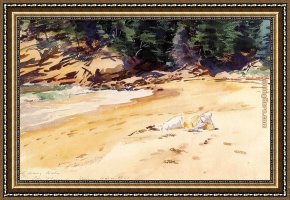 Sargent Framed Paintings - Sand Beach Schooner Head Maine by John Singer Sargent