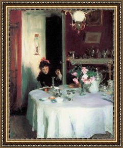 A Peasant Family Gathered Around The Kitchen Table Framed Paintings - The Breakfast Table by John Singer Sargent