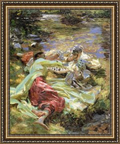 Sargent Framed Paintings - The Chess Game by John Singer Sargent