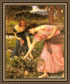 Gather Ye Rosebuds While Ye May Framed Paintings - Gather ye rosebuds while ye may by John William Waterhouse