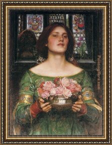 Gather Ye Rosebuds While Ye May Framed Paintings - Gather Ye Rosebuds while ye may by John William Waterhouse