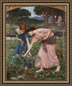Gather Ye Rosebuds While Ye May Framed Paintings - Gather ye rosebuds while ye may I by John William Waterhouse
