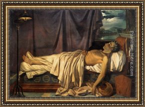 Bed of Chrysanthemums Framed Paintings - Lord Byron on his Death-bed by Joseph-Denis Odevaere