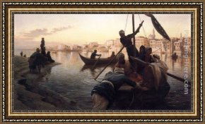 Port, Framed Paintings - Cairo The Ferry From the Island of Gazirie on the Nile; Boulach the Port of Cairo by Joseph Farquharson