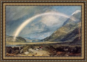 In The Mountains Framed Paintings - Kilchern Castle with the Cruchan Ben Mountains Scotland Noon by Joseph Mallord William Turner