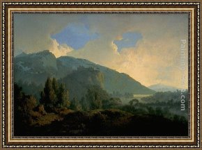 Kentucky Derby Framed Paintings - An Italian Landscape with Mountains and a River by Joseph Wright of Derby