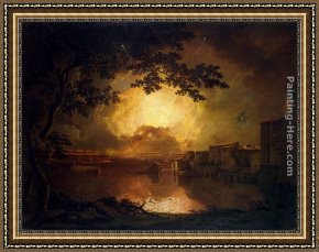 The Colosseum Rome Framed Paintings - Firework Display at the Castel Sant' Angelo in Rome by Joseph Wright of Derby