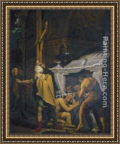 Virgil's Tomb Framed Paintings - Miravan Breaking Open the Tomb of his Ancestors by Joseph Wright of Derby