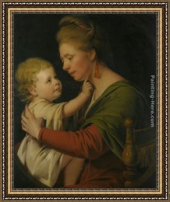Elijah Restoring The Widow's Son Framed Paintings - Portrait of Jane Darwin and her son William Brown Darwin by Joseph Wright of Derby