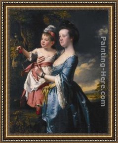 Kentucky Derby Framed Paintings - Portrait of Sarah Carver and her daughter Sarah by Joseph Wright of Derby
