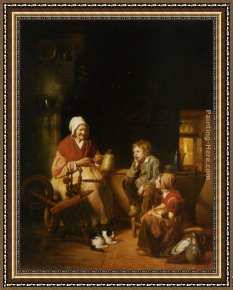 Telling Stories Framed Paintings - Grandmothers Stories by Josephus Laurentius Dyckmans