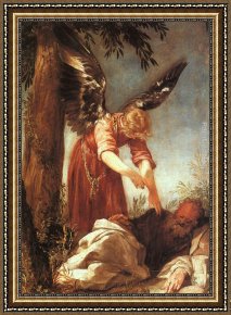 Elijah Restoring The Widow's Son Framed Paintings - An Angel Awakens the Prophet Elijah by Juan Antonio Frias y Escalante