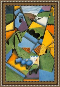Houses in France Framed Paintings - Landscape with Houses at Ceret by Juan Gris