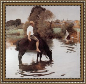 Elijah Restoring The Widow's Son Framed Paintings - Jeune paysan faisant boire son cheval by Jules-Alexis Muenier