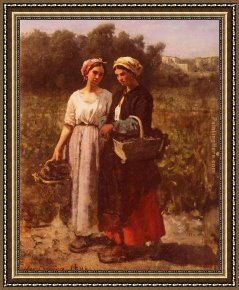 Les Moissonneurs 1888 Framed Paintings - Les Vendanges A Chateau-Lagrange by Jules Breton