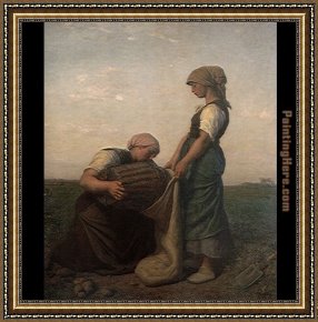 Golden Harvest Framed Paintings - The Potato Harvest by Jules Breton