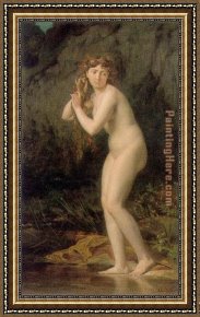 Nude on a Sofa Framed Paintings - A Bathing Nude by Jules Joseph Lefebvre
