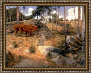 Rest Framed Paintings - Noonday Rest in New England by Julian Alden Weir