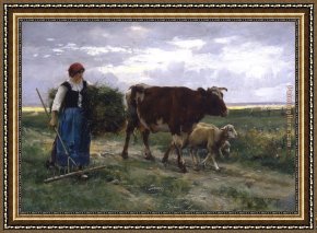 Julien Framed Paintings - End of the Day by Julien Dupre