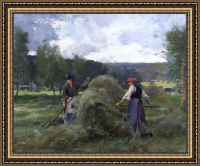 Julien Framed Paintings - Haying by Julien Dupre