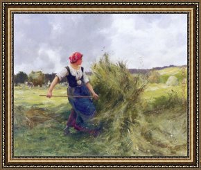 Julien Framed Paintings - Haymaking by Julien Dupre