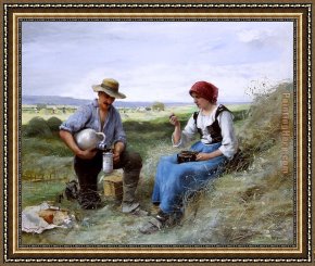Julien Framed Paintings - Le Dejeuner de Faneuse by Julien Dupre