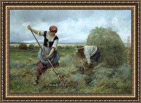 Julien Framed Paintings - Les Foins by Julien Dupre