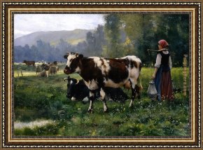 Julien Framed Paintings - Paysage avec Animaux by Julien Dupre