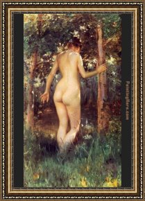 Women Framed Paintings - Study Of A Nude Woman by Julius LeBlanc Stewart