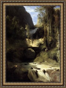 Amalfi Dia Cappuccini Framed Paintings - Gorge at Amalfi by Karl Blechen