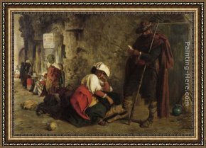 The Colosseum Rome Framed Paintings - Waiting For Hire Scene at The Theatre of Marcellus Rome by Keeley Halswelle