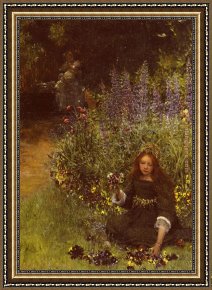 The Lady of Shalott Framed Paintings - Gathering Pansies by Lady Laura Teresa Alma-Tadema
