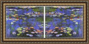Water Lilies 1914 Framed Paintings - Water Lilies set by landscape