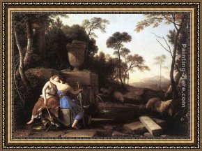 Peace Preserved Framed Paintings - Landscape with Peace and Justice Embracing by Laurent De La Hire