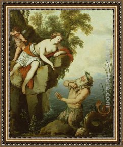 Nymph And Triton Framed Paintings - Nymph and Triton by Laurent De La Hire