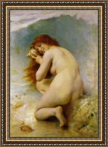 Nymph And Triton Framed Paintings - A Water Nymph by Leon Bazile Perrault