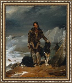 Land 8 Framed Paintings - A Woman from the Land of Eskimos by Leon Cogniet