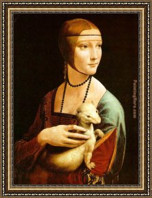 The Lady of Shalott Framed Paintings - Lady With An Ermine by Leonardo da Vinci