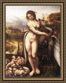 Leda And The Swan Framed Paintings - Leda and the Swan by Leonardo da Vinci