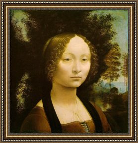 Portrait Framed Paintings - Portrait of Ginevra Benci by Leonardo da Vinci