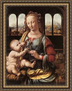 Madonna with The Rosary Framed Paintings - The Madonna of the Carnation by Leonardo da Vinci
