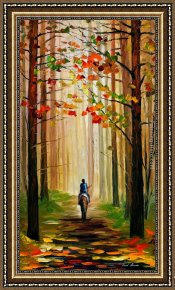 El Bano Del Caballo [the Horse's Bath] Framed Paintings - AUTUMN STROLL ON A HORSE by Leonid Afremov