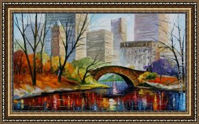 Deer Park Framed Paintings - CENTRAL PARK NEW YORK by Leonid Afremov