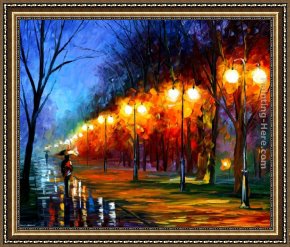 Genesis The Fall And Expulsion From Paradise The Original Sin Framed Paintings - FALL,RAIN, ALLEY by Leonid Afremov