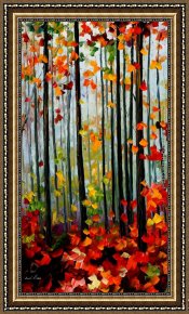 Brazilian Forest Framed Paintings - FALLING LEAFS IN THE FOREST by Leonid Afremov