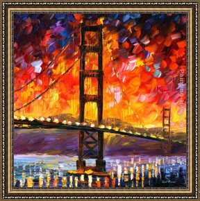Golden Harvest Framed Paintings - GOLDEN GATE BRIDGE by Leonid Afremov