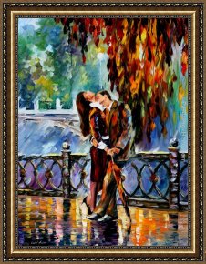 The Kiss (le Baiser _ Il Baccio) Framed Paintings - KISS AFTER THE RAIN by Leonid Afremov