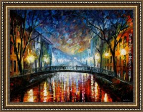 Waterlilies And Japanese Bridge Framed Paintings - MISTY BRIDGE ST. PETERSBURG by Leonid Afremov